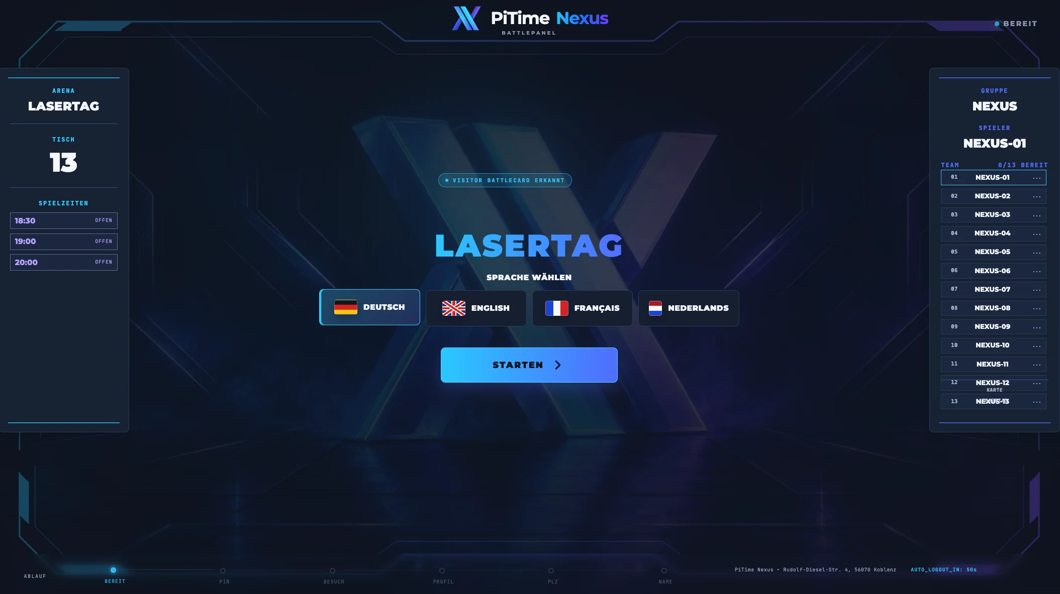 BattlePanel nach erkannter BattleCard mit Arena, Tisch, Gruppe und Sprachauswahl