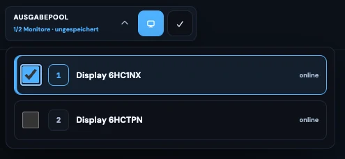 Ausgabepool der Display Matrix mit zwei online verfügbaren Monitoren