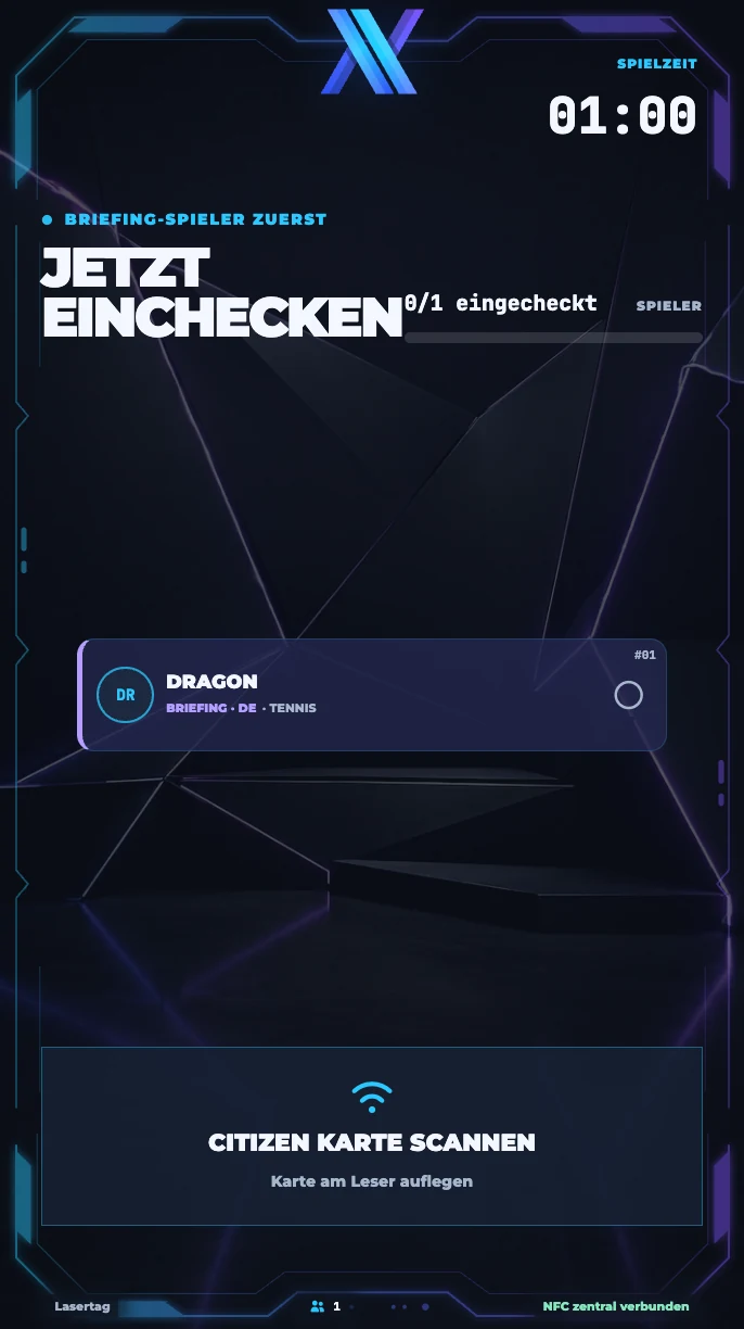 Instruction Spieleranzeige zum Einchecken mit Citizen-Karte