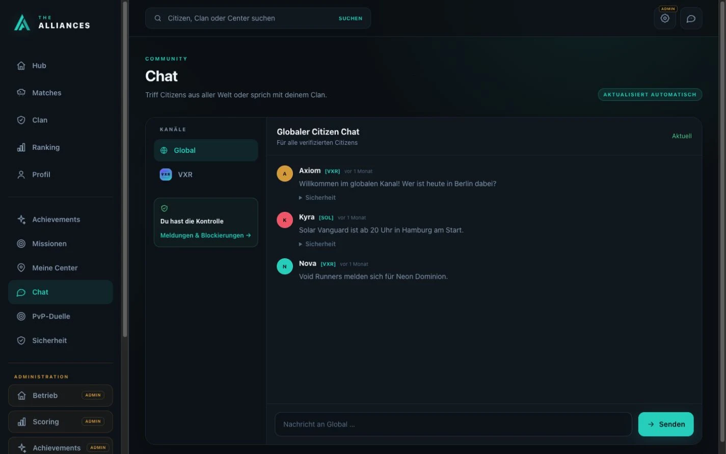Globaler und Clan-Chat in The Alliances
